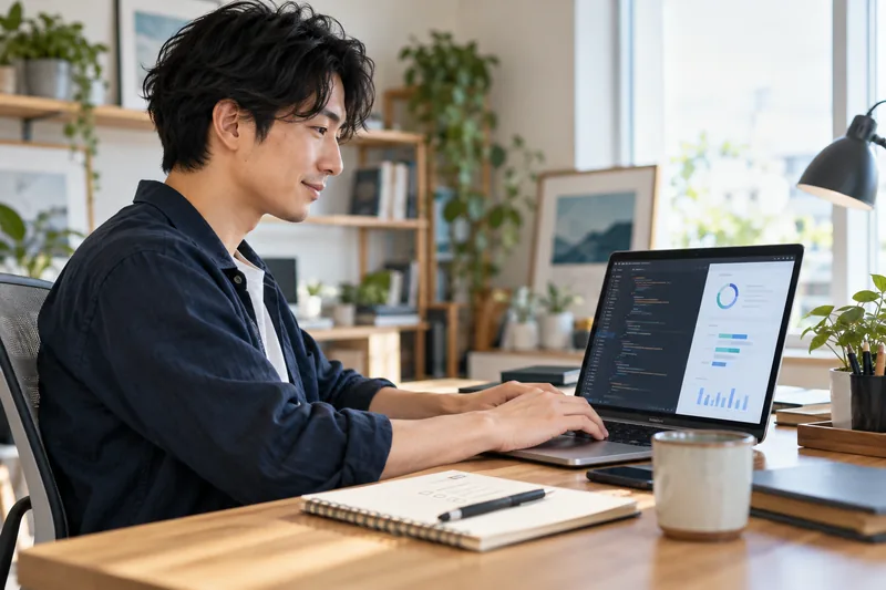 作業時間を記録しながらパソコンで制作するフリーランサー