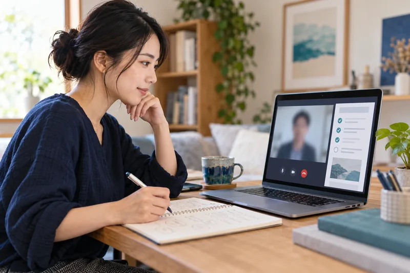 Upworkの案件面談を想定し、質問と条件を整理するフリーランサー
