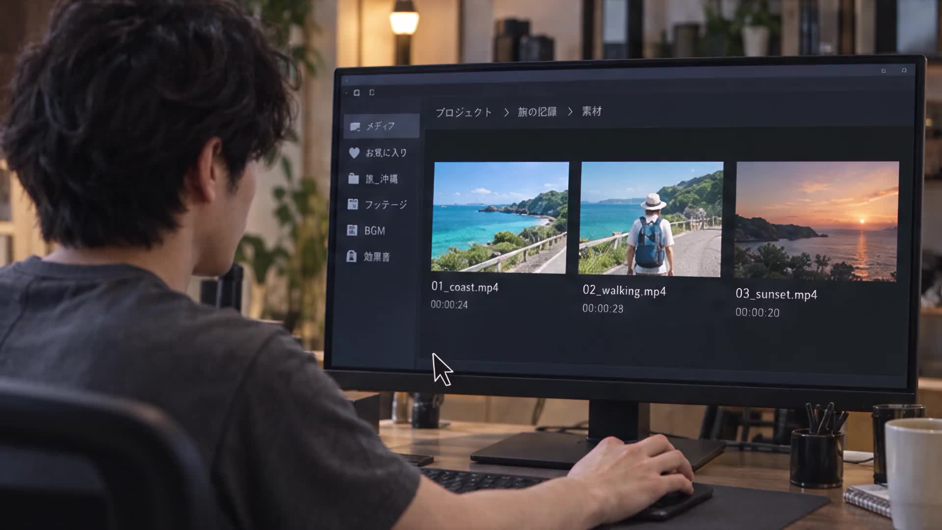 旅先の素材を選び、タイムラインでカットをつなぐ。色を整え、一本の映像として書き出し、友人と振り返る。素材整理・編集・色調整が、誰かと共有できる旅の記録に変わります。